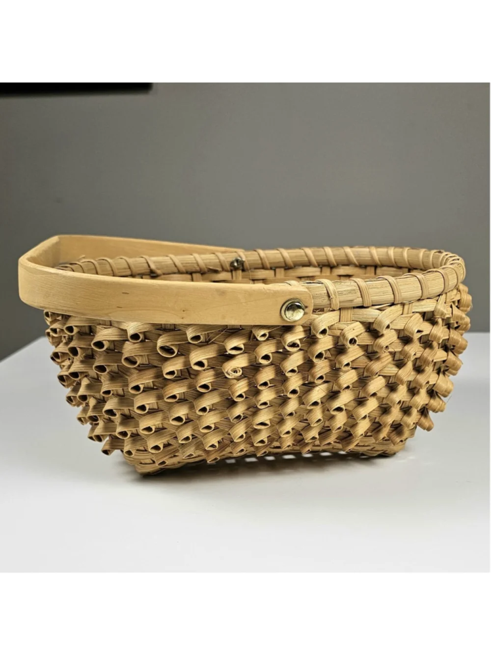 Vintage Native American Wabanaki Ash Splint Basket Curly Porcupine Weave 10